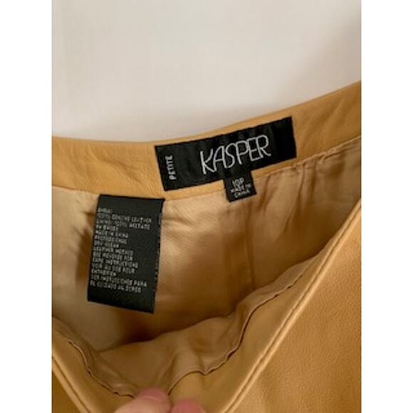 Kasper 10 Petite Genuine Leather Women's Skirt Lined Golden Yellow - Picture 3 of 5